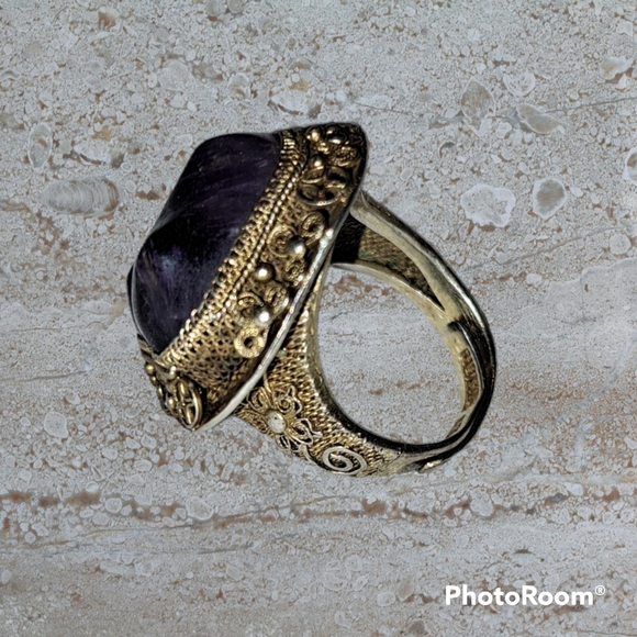 Vintage Chinese Silver and Amethyst Statement Ring - Picture 5 of 9